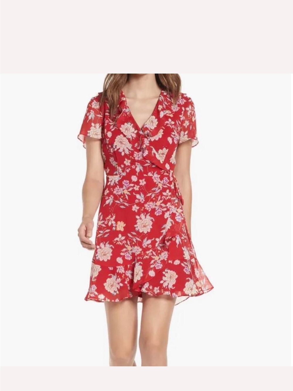 NWT Lush Colie Red Floral Wrap Mini Dress - Size L